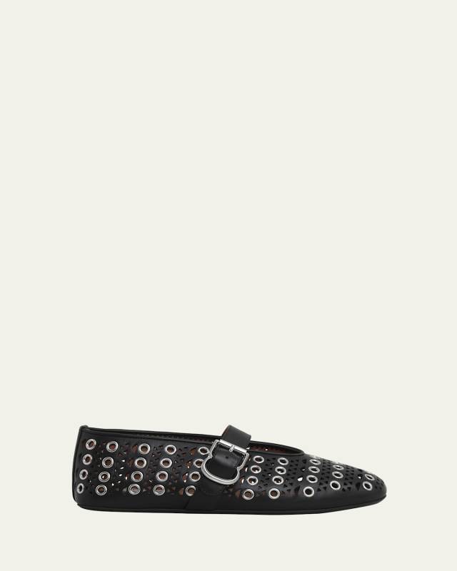 Vienne Buckle Eyelet & Laser-Cut Leather Ballet Flats